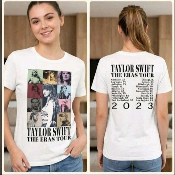American Apparel Tops - 2023 Taylor Swift Eras Tour T Shirt Size M Cotton Short Sleeve White Sm Flaw
